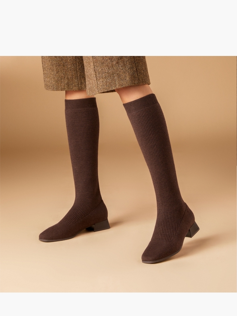 Over-the-Knee Knit Sock Boots in Dark Brown